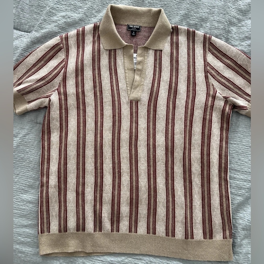Todd Snyder Beige and Red Striped Polo Shirt